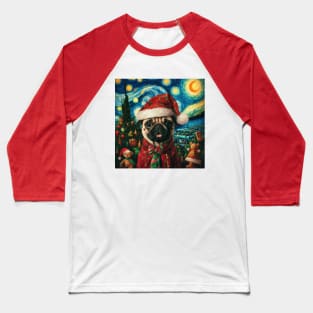 Cute Christmas Pug - Van Gogh Style Baseball T-Shirt